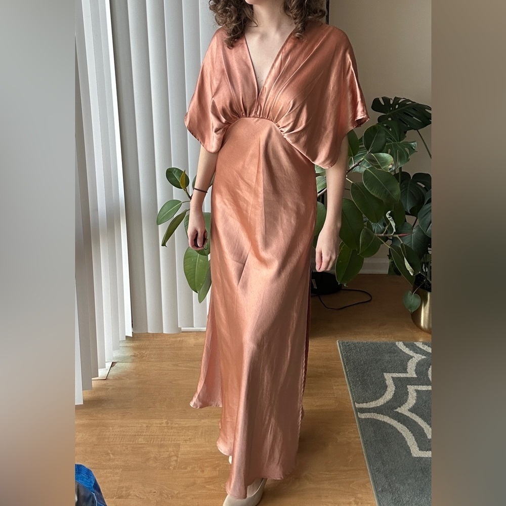 Dress Forum Reflection Blouson Dress in Golden Sand/Orange, Satin Maxi, Large - Picture 12 of 14